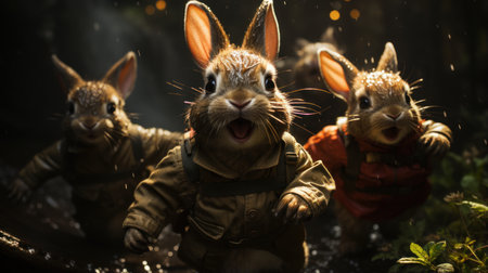Rabbits in the rainforest. Halloween concept. Selective focusの素材