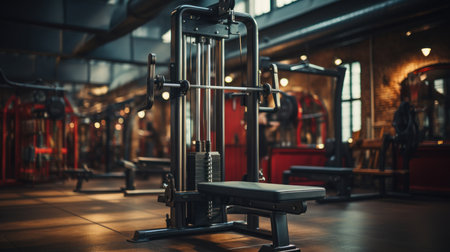 Interior of a fitness hall with equipment. Crossfit gym.の素材
