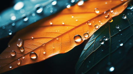 Close up of water drop on leaf after rain, Nature background.の素材