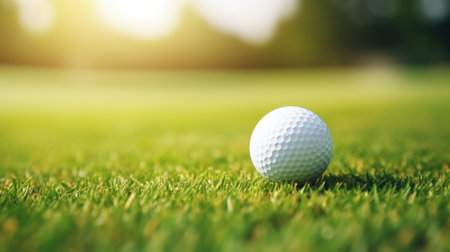 Golf ball on green grass ready to be shot into the holeの素材