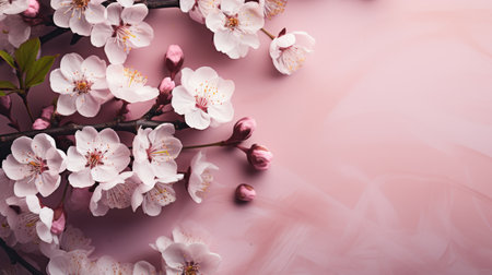 Branch of cherry blossoms on pink backgroundの素材