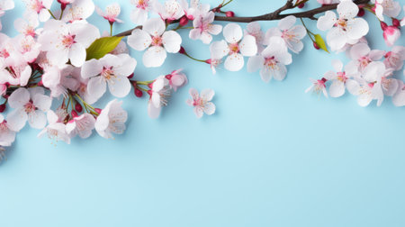 Beautiful cherry blossoms on blue backgroundの素材