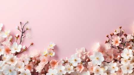 Cherry blossom flowers on pastel pink backgroundの素材