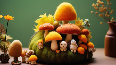 Pumpkin made of felt. Handmade crafts for Halloween.の素材