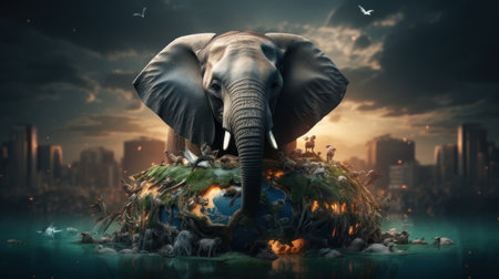 Elephant in the nest. Mixed mediaの素材