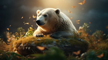 Polar bear (Ursus maritimus) in the autumn forestの素材