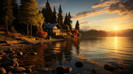 Lake Tahoe at sunrise, Sierra Nevada, California, United Statesの素材