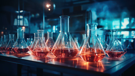 Laboratory glassware with chemical liquid, science research and development conceptの素材