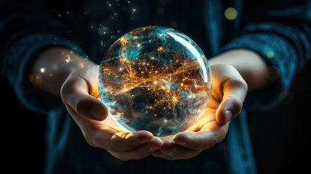 Globe in woman hands, global network conceptの素材