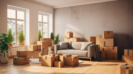 Moving boxes in new house interiorの素材