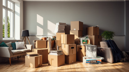Moving boxes in new house interiorの素材