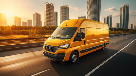 Modern commercial delivery van on the roadの素材