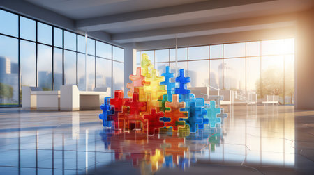 Colorful puzzle in modern office interiorの素材
