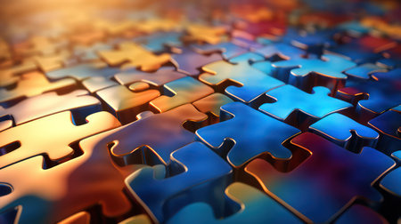 Colorful puzzle pieces close-upの素材