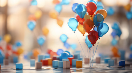 Colorful balloons in a row floating in the airの素材
