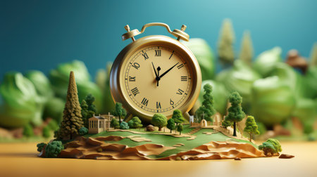 A miniature city with a clock. Time concept.の素材