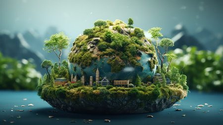 Mini planet earth with houses and trees. Eco concept.の素材