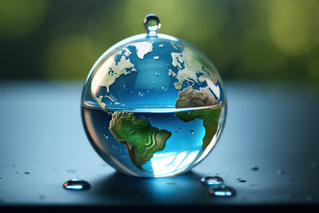Earth globe with water drops on a dark background. Global warming conceptの素材