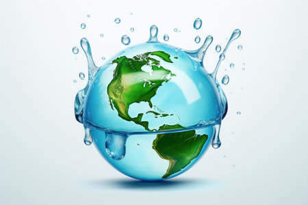 Earth planet with water splashes on white background.の素材