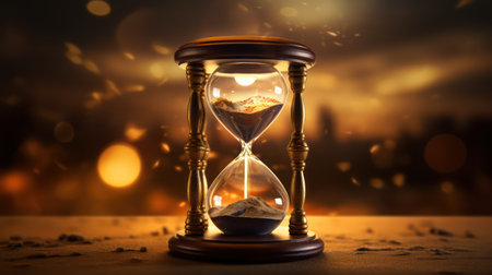 Hourglass with sand running through the glass. Time passing concept.の素材