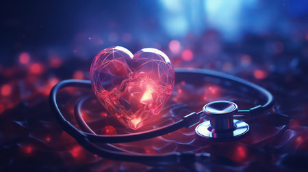 Stethoscope and broken heart on dark backgroundの素材