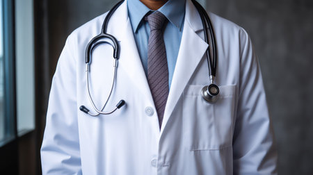 Doctor with stethoscope on his neck, closeup of a doctorの素材
