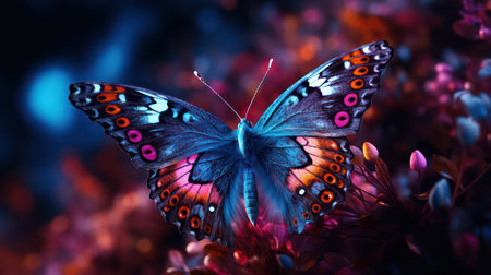 Beautiful butterfly on a background of flowers. Colorful butterfly.の素材