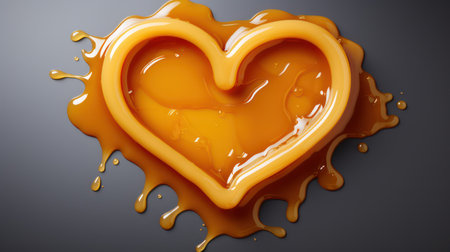 Heart shaped caramel syrup on a black backgroundの素材