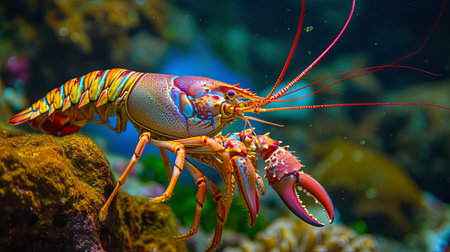 Lobster in aquarium. Beautiful live lobster in aquarium tank.の素材