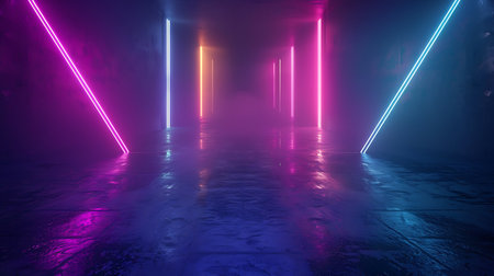 Abstract background and futuristic corridor with neon lightsの素材
