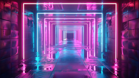 Futuristic corridor with neon lightsの素材