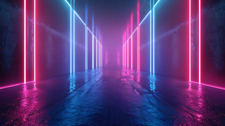 abstract background, neon light, futuristic corridor, ultraviolet lightの素材