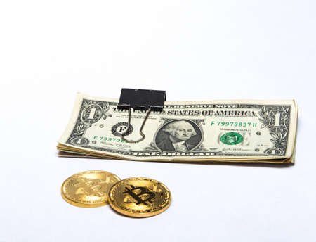 Counteraction of different currencies: dollars vs bitcoinsの写真素材