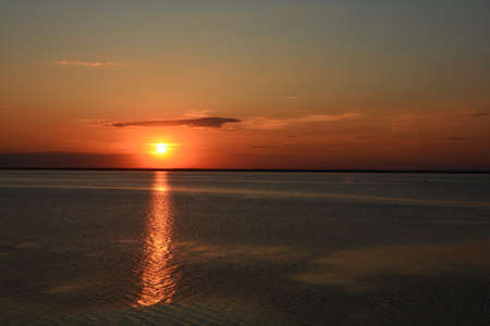 Dawn in the Trekhtemirov reserve on the Dnieper river (Ukraine)の写真素材