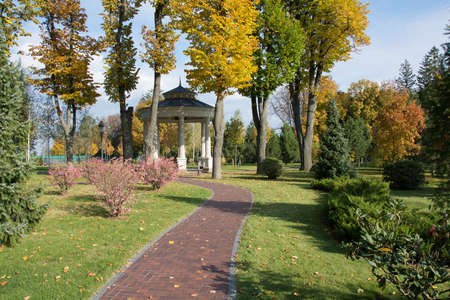 Landscape park in autumn in Octoberの写真素材