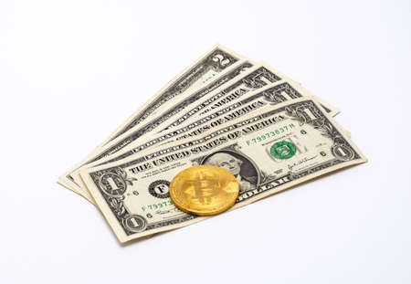 A few US dollars and bitcoinsの写真素材