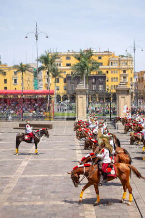 Lima, Peru - APR 17TH 2016: Parade of the presidential equestrian guard in the city of Lima, Peru.のeditorial素材