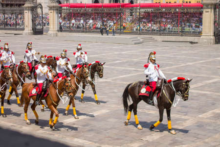 Lima, Peru - APR 17TH 2016: Parade of the presidential equestrian guard in the city of Lima, Peru.のeditorial素材