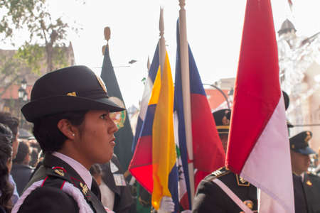 LIMA, PERU - AUG 29TH 2015: Authorities in procession of the Patron Saint Santa Rosa de Lima in Lima, Peru. August 2015のeditorial素材