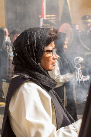 LIMA, PERU - AUG 29TH 2015: Procession of faith, of Santa Rosa de Lima, patroness of Peru.のeditorial素材