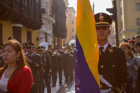 LIMA, PERU - AUG 29TH 2015: Authorities in procession of the Patron Saint Santa Rosa de Lima in Lima, Peru. August 2015のeditorial素材