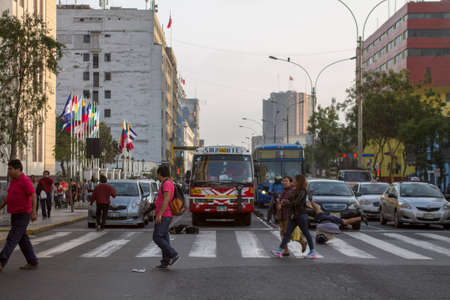 LIMA, PERU - AUG 29TH 2015: People walking in the center of Lima, Peru.のeditorial素材