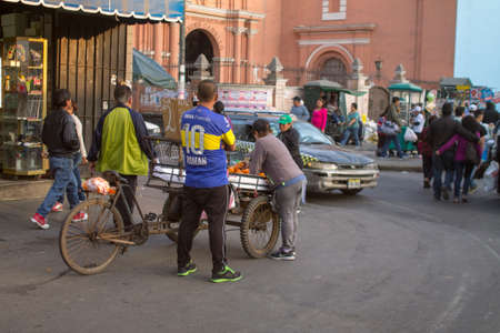 LIMA, PERU - AUG 29TH 2015: People walking in the center of Lima, Peru.のeditorial素材