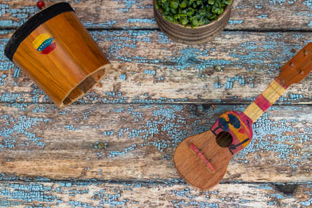 Venezuelan musical instruments, Cuatro and drumの写真素材