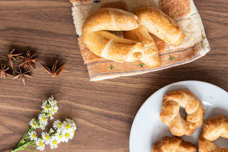 Delicious cookies at breakfastの写真素材