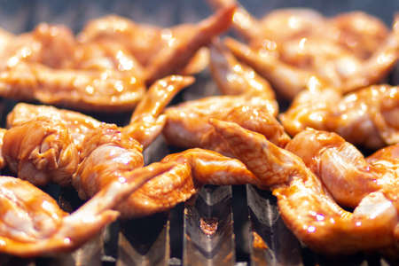 Grilled BBQ chicken wingsの写真素材