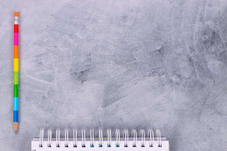Back to school background with supplies and paper leaves, copy-space.の写真素材