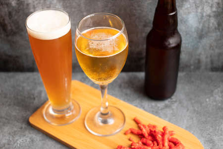 View of beer served in two glasses