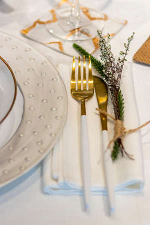 Elegant table set for Christmas dinner
