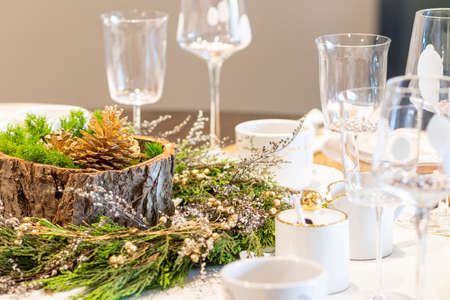 Elegant table set for Christmas dinnerの写真素材